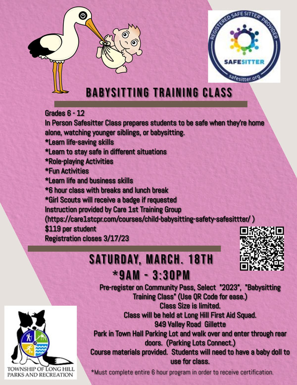 March Babysitting class flyer