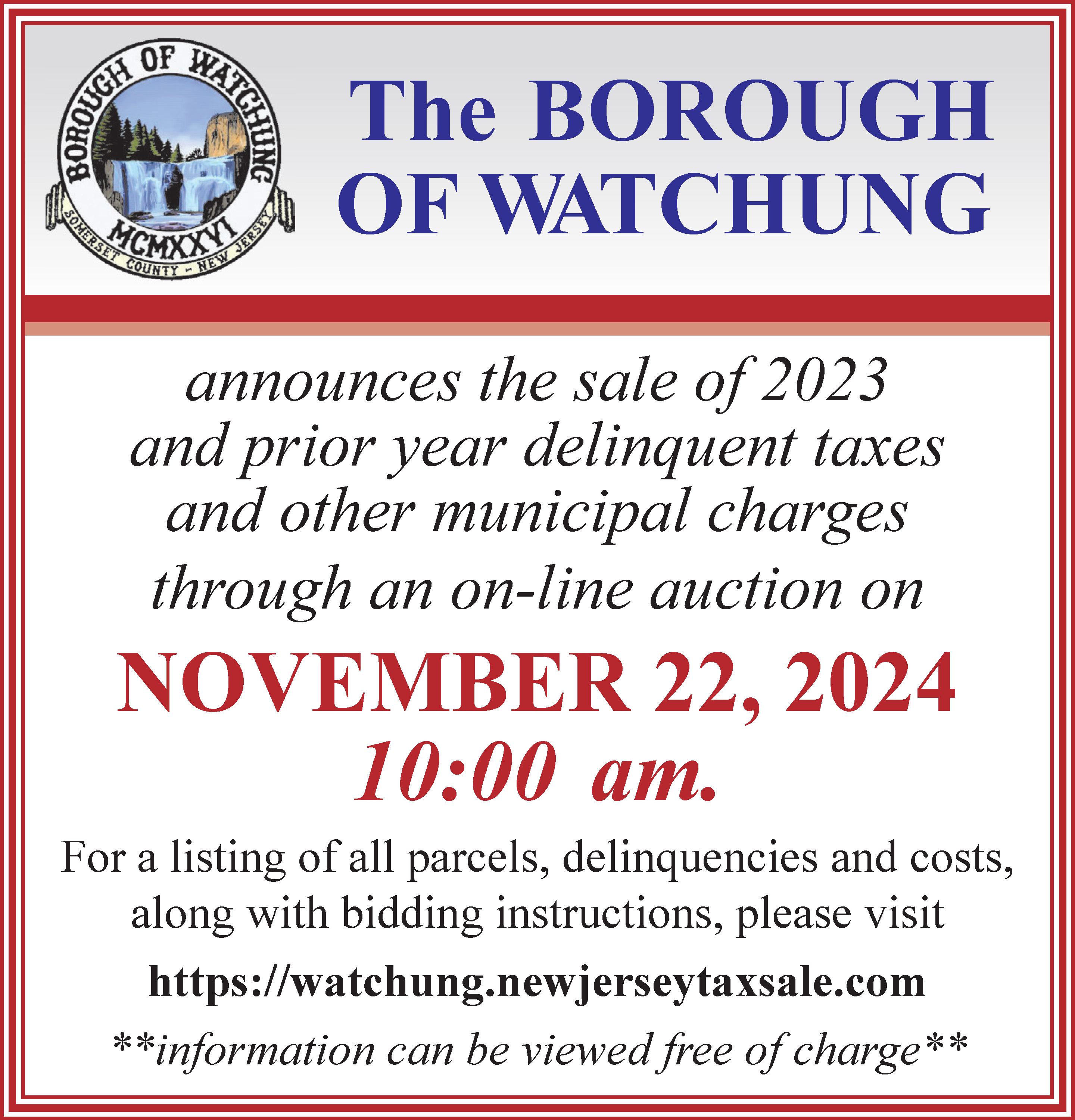 Tax Sale for the year 2023 ad. Click to open an OCR scanned PDF version of it.